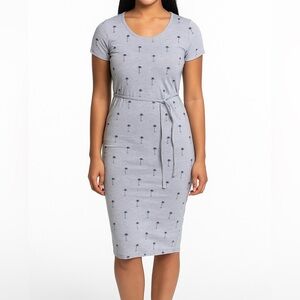 Ampersand Ave. Palm Tree Midi Dress | Casual Summer Short Sleeve Tie Waist Dress